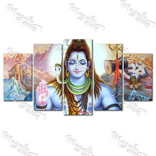 5 Panels Framed Shiva Canvas Printing Picture Art Home Decor