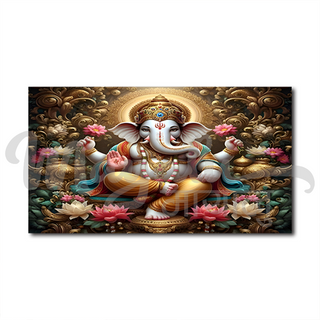 Single Panels Framed Ganesh with Lotus Canvas Printing Picture Art Home Decor