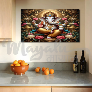 Single Panels Framed Ganesh with Lotus Canvas Printing Picture Art Home Decor