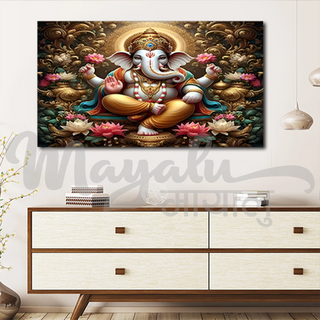 Single Panels Framed Ganesh with Lotus Canvas Printing Picture Art Home Decor