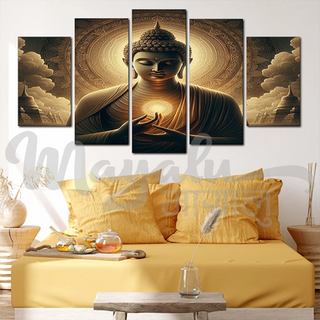 5 Panels Frame Buddha Enlightenment Canvas Printing Picture Art Home Decor