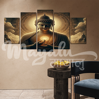 5 Panels Frame Buddha Enlightenment Canvas Printing Picture Art Home Decor