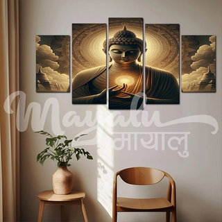 5 Panels Frame Buddha Enlightenment Canvas Printing Picture Art Home Decor