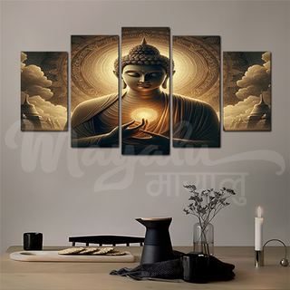 5 Panels Frame Buddha Enlightenment Canvas Printing Picture Art Home Decor