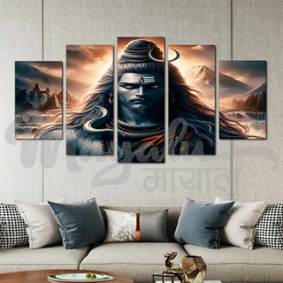 5 Panels Framed Ganesh with Light Canvas Printing Picture Art Home Decor