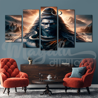 5 Panels Framed Ganesh with Light Canvas Printing Picture Art Home Decor