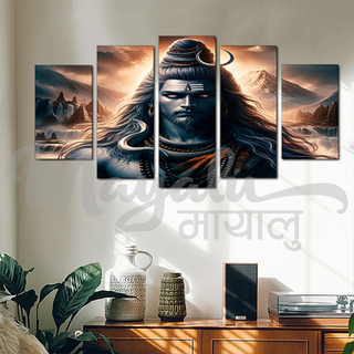 5 Panels Framed Ganesh with Light Canvas Printing Picture Art Home Decor