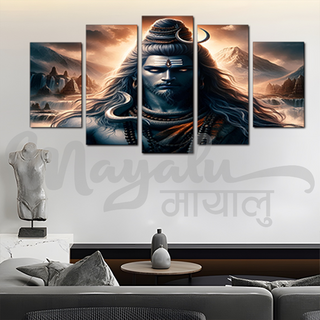 5 Panels Framed Ganesh with Light Canvas Printing Picture Art Home Decor