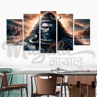 5 Panels Framed Ganesh with Light Canvas Printing Picture Art Home Decor