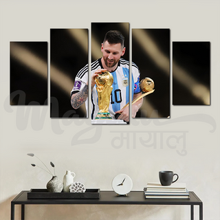 5 Panels Framed Lionel Messi Canvas Printing Picture Art Home Decor