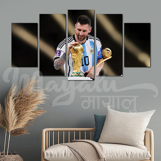 5 Panels Framed Lionel Messi Canvas Printing Picture Art Home Decor