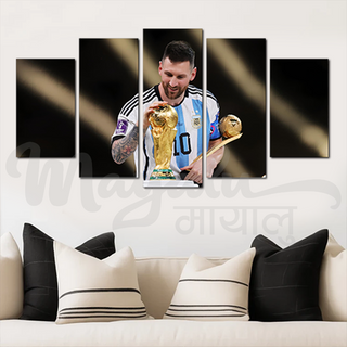 5 Panels Framed Lionel Messi Canvas Printing Picture Art Home Decor