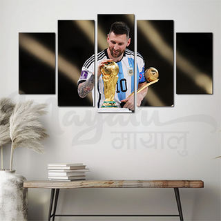 5 Panels Framed Lionel Messi Canvas Printing Picture Art Home Decor