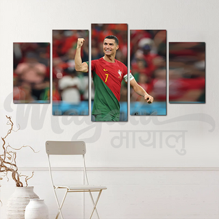 5 Panels Framed Cristiano Ronaldo Canvas Printing Picture Art Home Decor