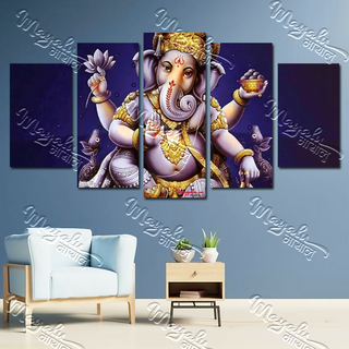 5 Panels Framed Mayalu Ganesh Canvas Printing Picture Art Home Decor