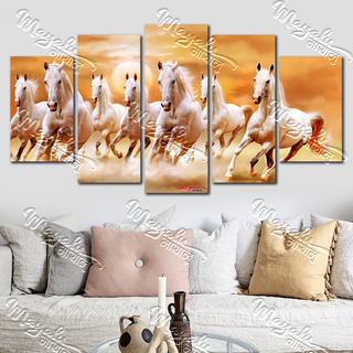 5 Panels Framed Mayalu Seven Horse Canvas Printing Picture Art Home Decor