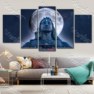 5 Panels Framed Mayalu Adiyogi Canvas Printing Picture Art Home Decor