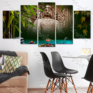 5 Panels Framed Buddha Canvas Printing Picture Art Home Decor