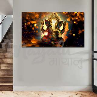 Single Panels Framed Ganesh MGC047 with Lotus Canvas Printing Picture Art Home Decor
