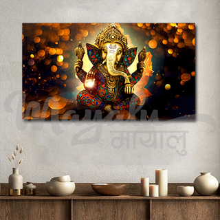 Single Panels Framed Ganesh MGC047 with Lotus Canvas Printing Picture Art Home Decor