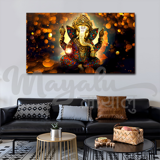 Single Panels Framed Ganesh MGC047 with Lotus Canvas Printing Picture Art Home Decor