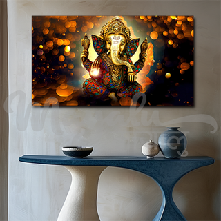 Single Panels Framed Ganesh MGC047 with Lotus Canvas Printing Picture Art Home Decor