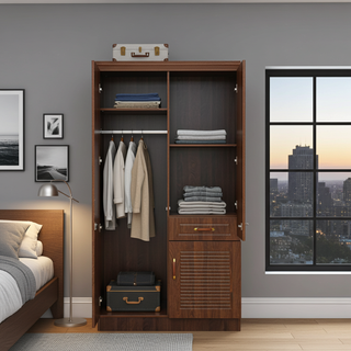 2 Door Wardrobe with Drawer & Built-in Mirror – Cherry