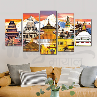 5 Panels Framed Heritage Sites Printing Picture Art Home Decor