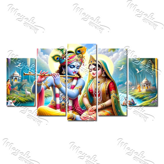 5 Panels Framed Radha Krishna Canvas Printing Picture Art Home Decor