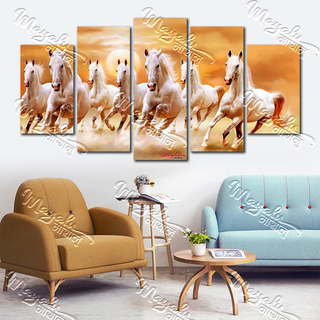 5 Panels Framed Mayalu Seven Horse Canvas Printing Picture Art Home Decor