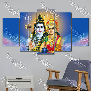 5 Panels Framed Shiva Parvati Canvas Printing Picture Art Home Decor