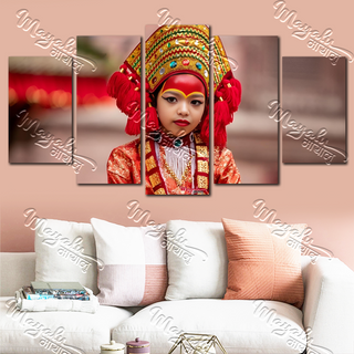 5 Panels Framed Mayalu Ganesh Canvas Printing Picture Art Home Decor