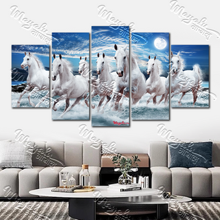 5 Panels Framed Mayalu Seven Horse Canvas Printing Picture Art Home Decor