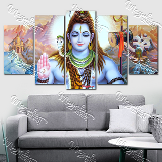 5 Panels Framed Shiva Canvas Printing Picture Art Home Decor