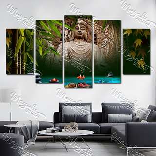 5 Panels Framed Buddha Canvas Printing Picture Art Home Decor