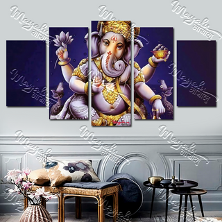 5 Panels Framed Mayalu Ganesh Canvas Printing Picture Art Home Decor