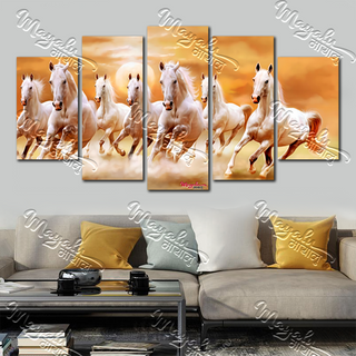 5 Panels Framed Mayalu Seven Horse Canvas Printing Picture Art Home Decor