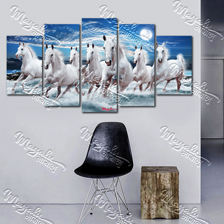 5 Panels Framed Mayalu Seven Horse Canvas Printing Picture Art Home Decor