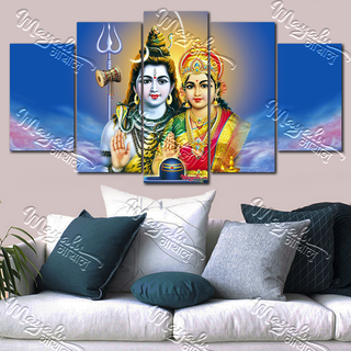 5 Panels Framed Shiva Parvati Canvas Printing Picture Art Home Decor