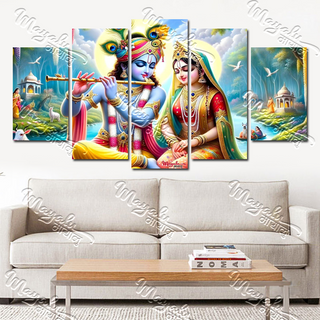 5 Panels Framed Radha Krishna Canvas Printing Picture Art Home Decor