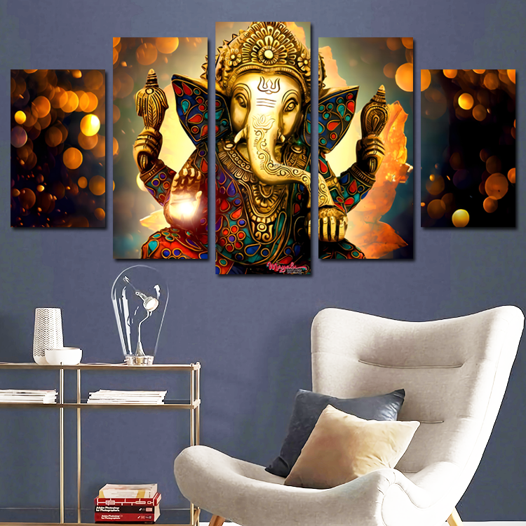 5 Panels Framed Mayalu Ganesh Canvas Printing Picture Art Home 5 Panels Framed Mayalu Ganesh Canvas Printing Picture Art Home