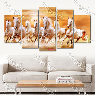 5 Panels Framed Mayalu Seven Horse Canvas Printing Picture Art Home Decor