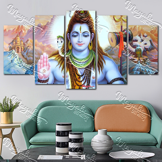 5 Panels Framed Shiva Canvas Printing Picture Art Home Decor