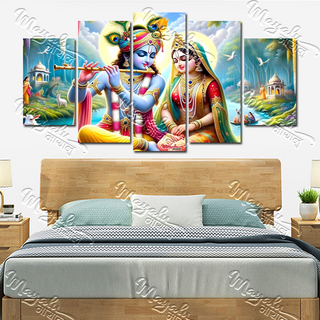 5 Panels Framed Radha Krishna Canvas Printing Picture Art Home Decor