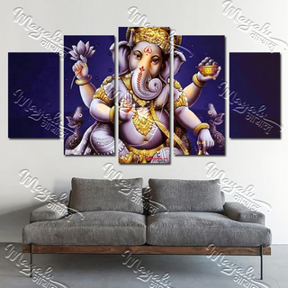 5 Panels Framed Mayalu Ganesh Canvas Printing Picture Art Home Decor