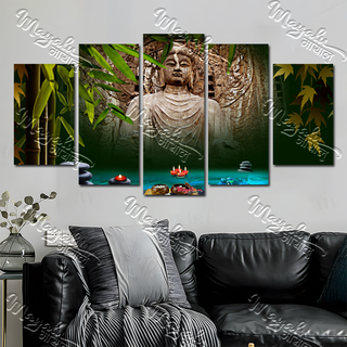 5 Panels Framed Buddha Canvas Printing Picture Art Home Decor