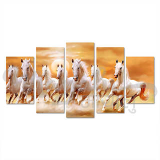5 Panels Framed Mayalu Seven Horse Canvas Printing Picture Art Home Decor