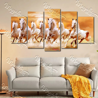 5 Panels Framed Mayalu Seven Horse Canvas Printing Picture Art Home Decor