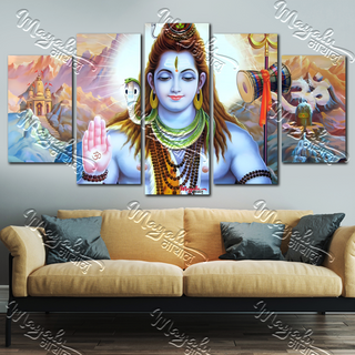 5 Panels Framed Shiva Canvas Printing Picture Art Home Decor