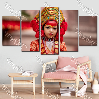 5 Panels Framed Mayalu Ganesh Canvas Printing Picture Art Home Decor